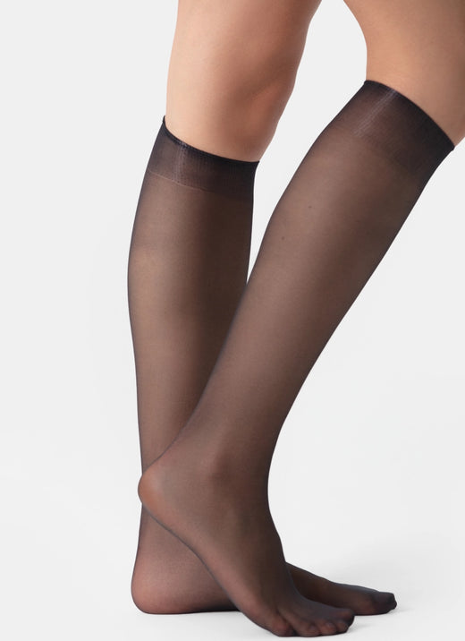 5er-PACK: Kniestrümpfe mit transparenter Spitze | nadotec TEBE | 8 DEN schwarz