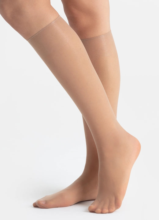 Kniestrümpfe mit transparenter Spitze | nadotec TEBE | 8 DEN beige