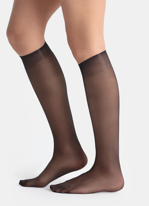 Kniestrümpfe mit transparenter Spitze | nadotec TEBE | 8 DEN schwarz